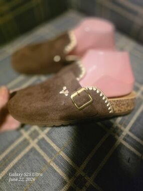 Seven7 Brown Kids Slip-On Mule with Gold Buckle